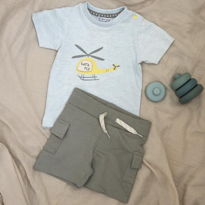 Dirkje jongens T-shirt lichtblauw gemêleerd helikopter