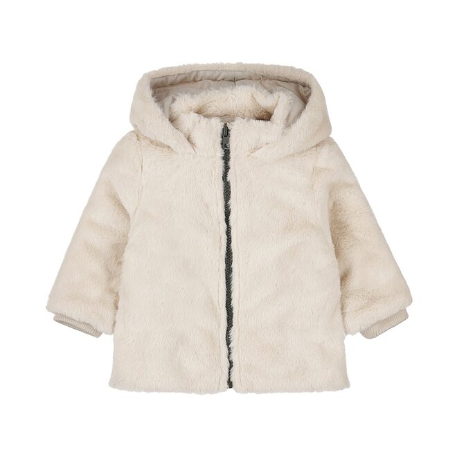 Dirkje meisjes winterjas off white capuchon imitatiebont
