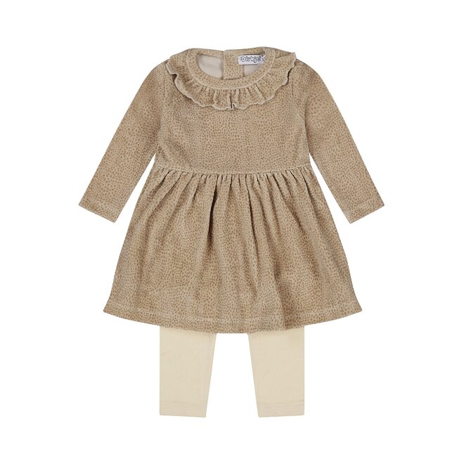Dirkje meisjes set jurk legging beige off white stippenprint