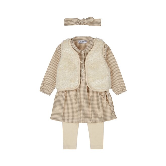 Dirkje girls' set dress leggings waistcoat hairband taupe