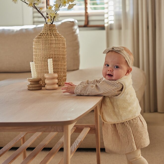 Dirkje Mädchen-Set Kleid Leggings Weste Haarband taupe kariert
