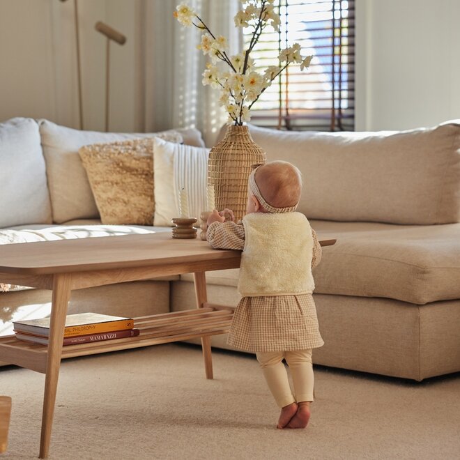 Dirkje Mädchen-Set Kleid Leggings Weste Haarband taupe kariert