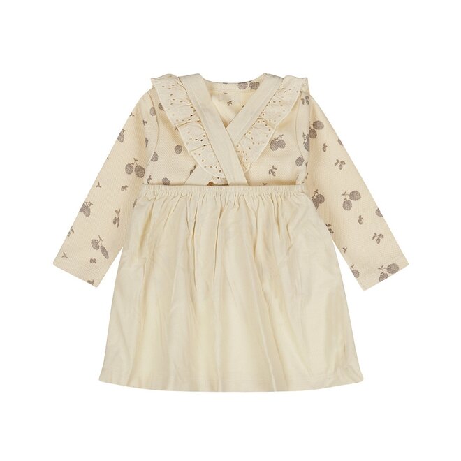 Dirkje meisjes set salopette jurk off white dennenappeltjes