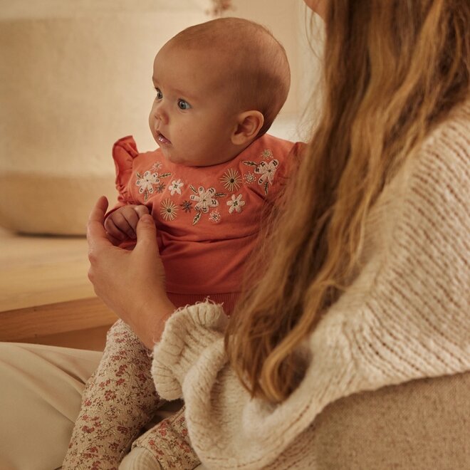 Dirkje meisjes broek beige roze bloemetjes