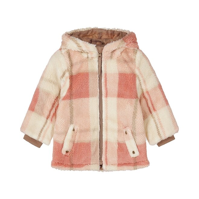 Dirkje Mädchen-Winterjacke Rosa kariert Teddy Kapuze