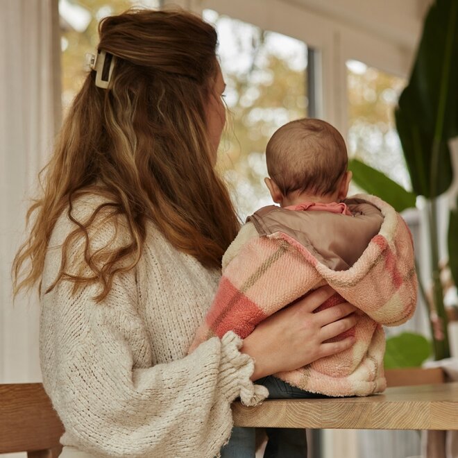 Dirkje Mädchen-Winterjacke Rosa kariert Teddy Kapuze