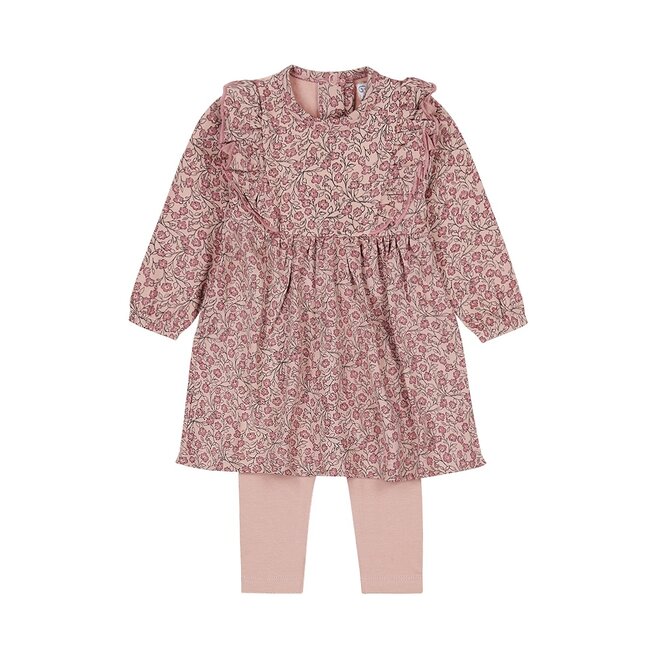 Dirkje meisjes baby set jurk legging zachtroze bloemetjes
