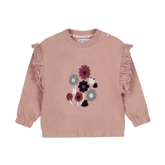 Dirkje Mädchenpullover locker geschnitten zartrosa Teddy Blumen
