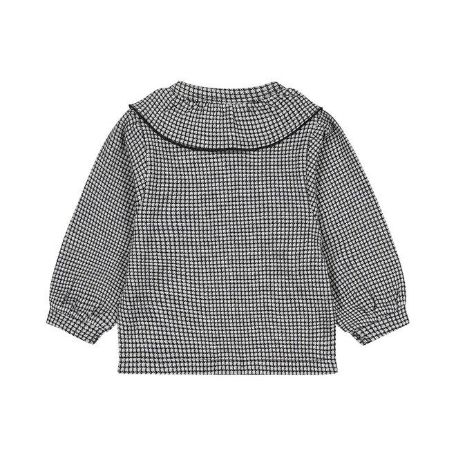 Dirkje Mädchenbluse cremefarben marineblau Hahnentrittmuster Kragen