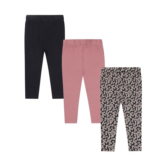 Dirkje meisjes set met 3 leggings navy oudroze bloemetjes