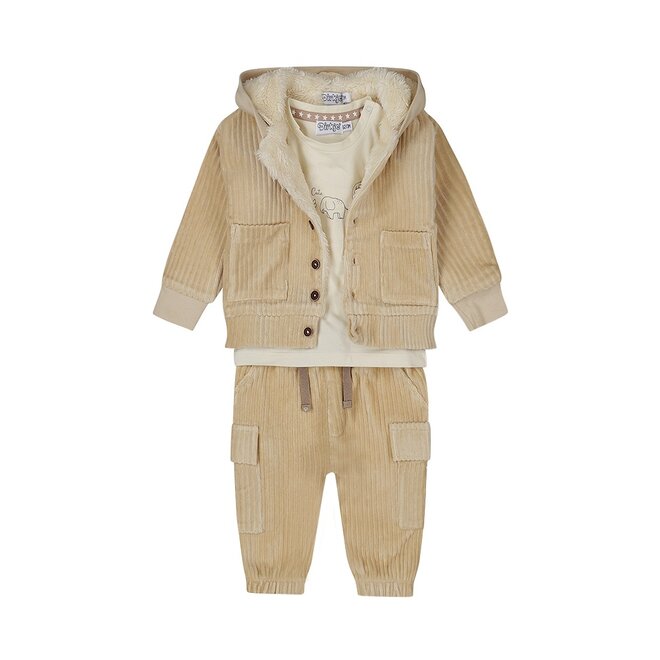 Dirkje boys' baby set shirt cardigan trousers beige velour