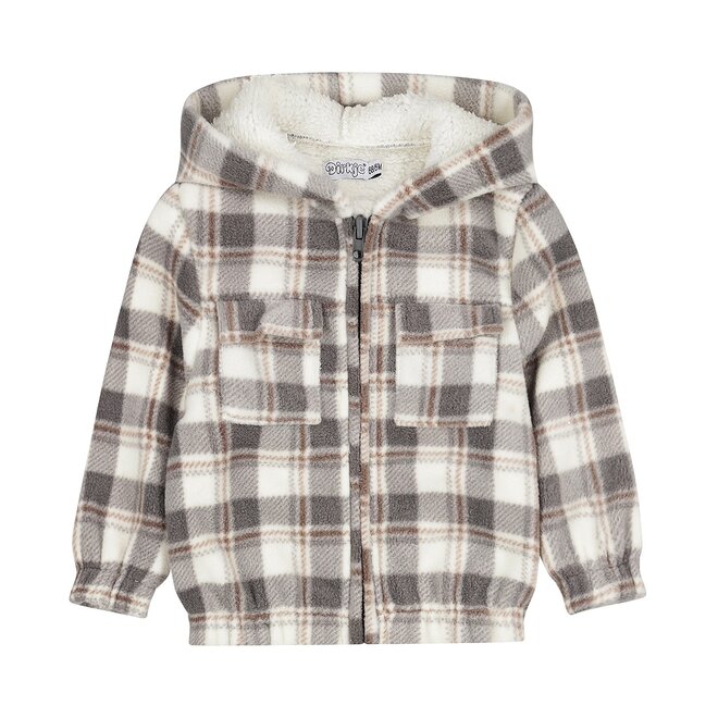 Dirkje Jungen-Jacke in Off-White mit Karomuster und Teddy-Kapuze