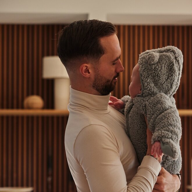 Dirkje jongens baby teddy snowsuit zachtblauw capuchon