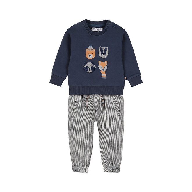 Dirkje Jungen Baby-Set Pullover Hose marineblau Waldtiere