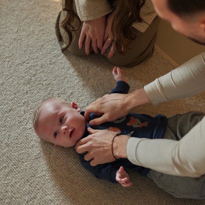 Dirkje boys' baby set sweater trousers navy forest animals