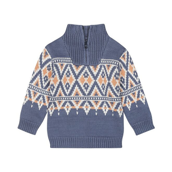 Dirkje boys' knitted jumper navy cognac turtleneck with zip