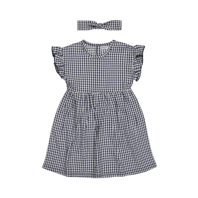 Dirkje meisjes jurk met haarband donkerblauw wit geruit