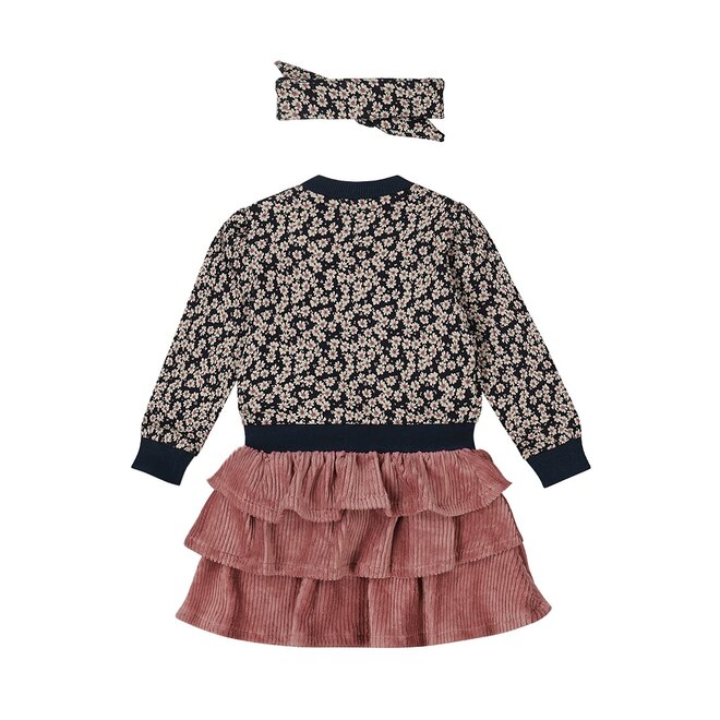 Dirkje Mädchen-Set, Kleid, Haarband, marineblau, altrosa, gerippt