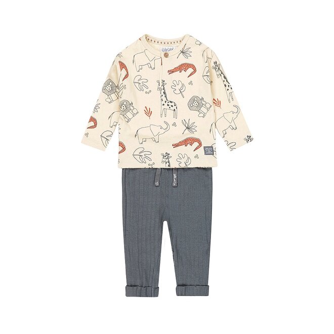 Dirkje Jungen Baby-Set Langarmshirt Hose Pebble Dunkelblau