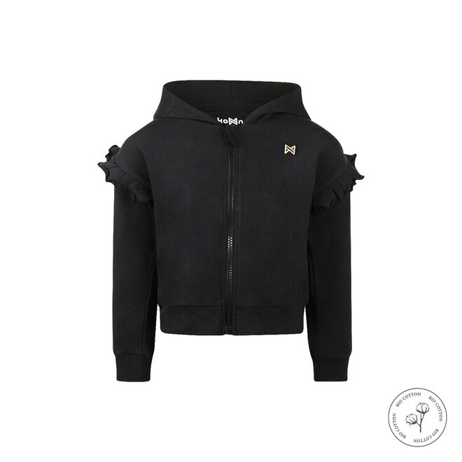 Koko Noko meisjes vest capuchon ruffle zwart bio katoen