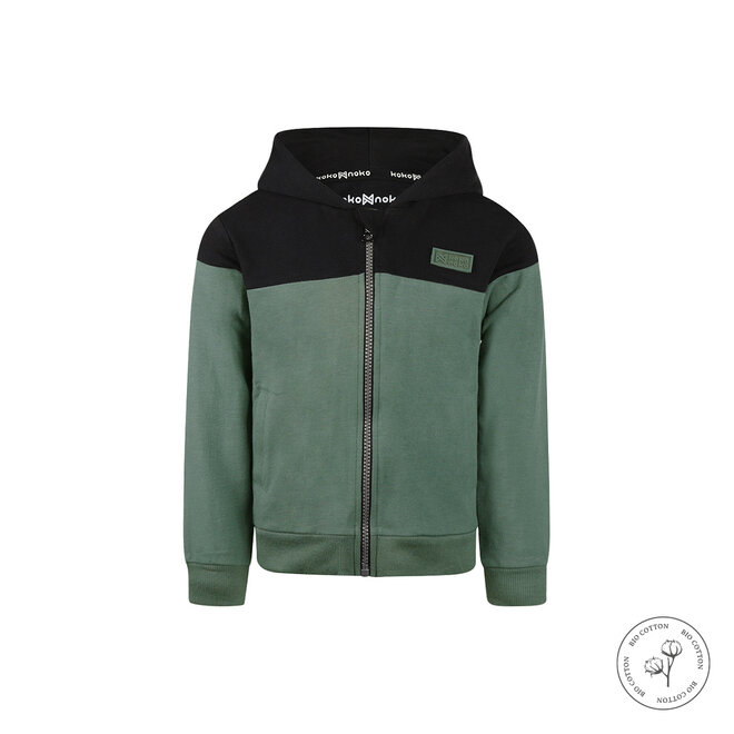 Koko Noko jongens vest capuchon donkergroen bio katoen