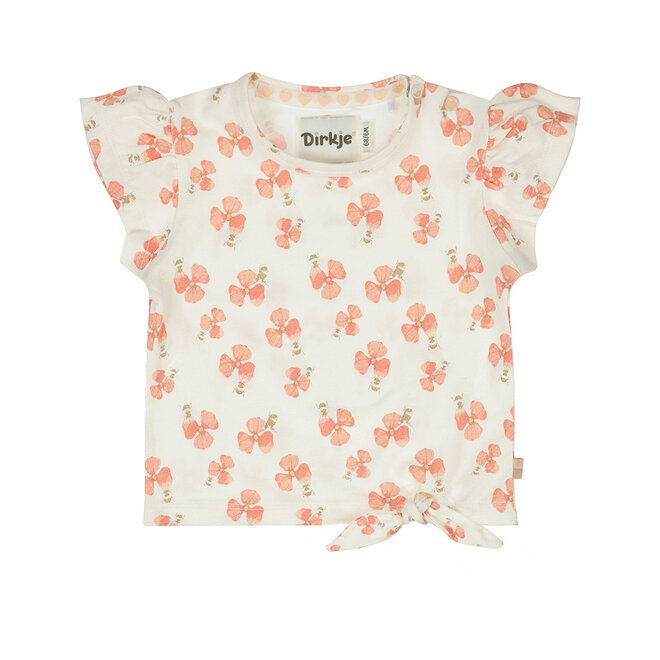 Dirkje meisjes T-shirt off white oranje bloem ruffles