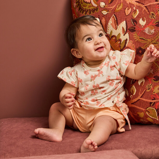 Dirkje girls' T-shirt off-white pink? Flower ruffles