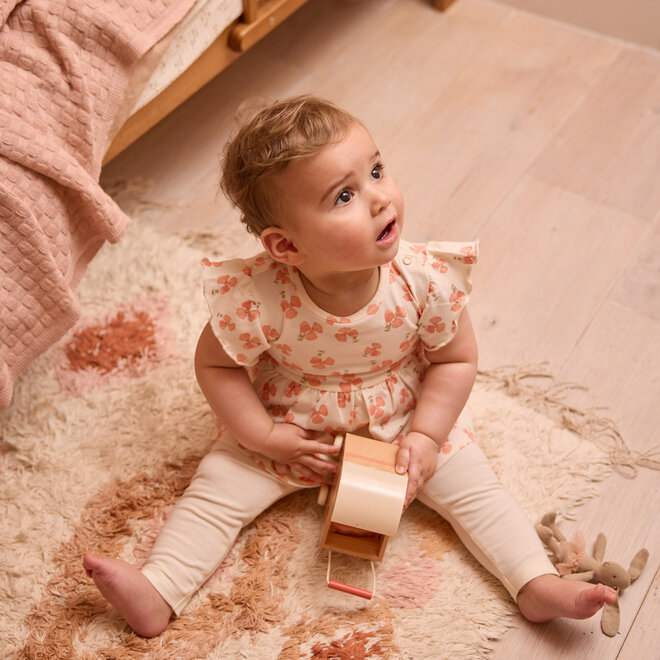 Dirkje girls' set dress off-white flower peach orange dot