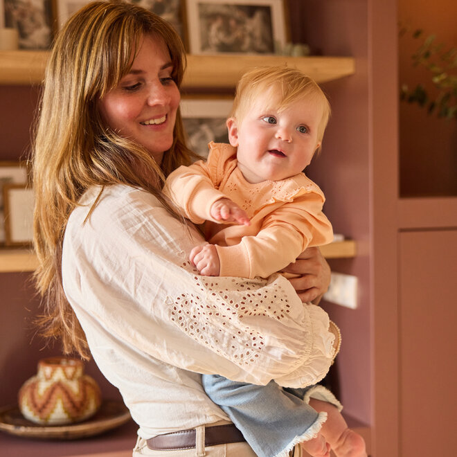 Dirkje girls' sweater loose fit peach orange broderie