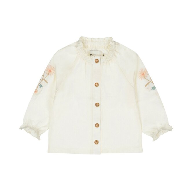 Dirkje meisjes blouse off white mousseline geborduurde bloem