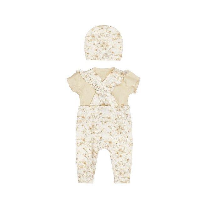 Dirkje Mädchen Baby-Set Shirt Latzhose Mütze cremefarben