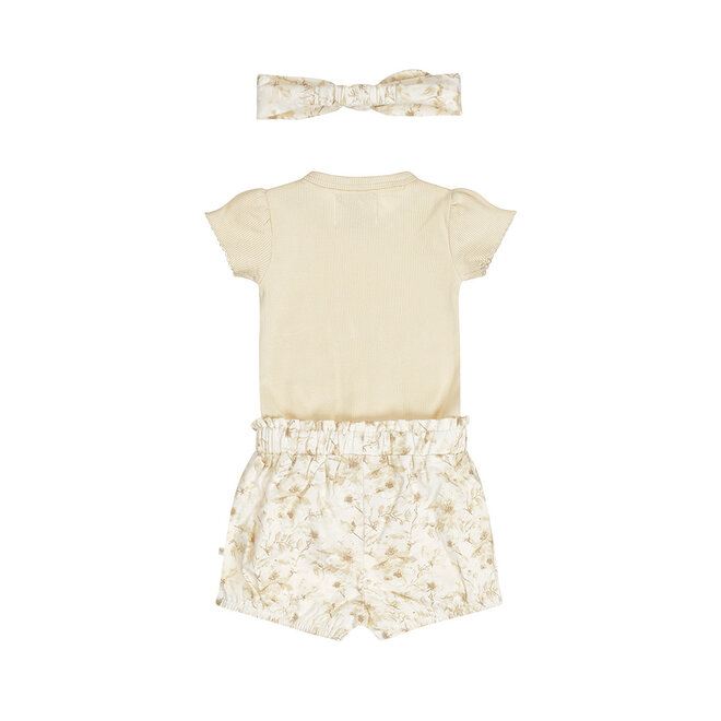 Dirkje Mädchen Baby-Set Strampler Shorts Haarband cremefarben
