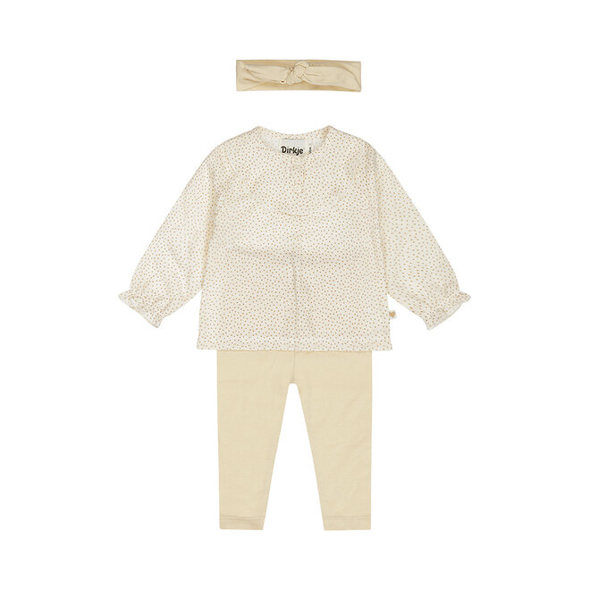 Dirkje meisjes set blouse legging haarband off white stip