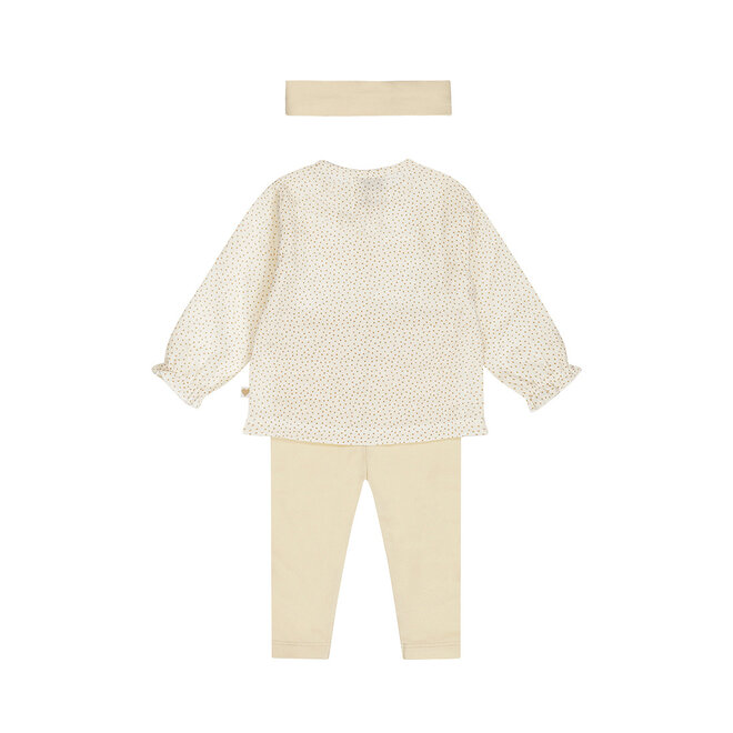 Dirkje Mädchen Set Bluse Leggings Haarband Off-White Punkte