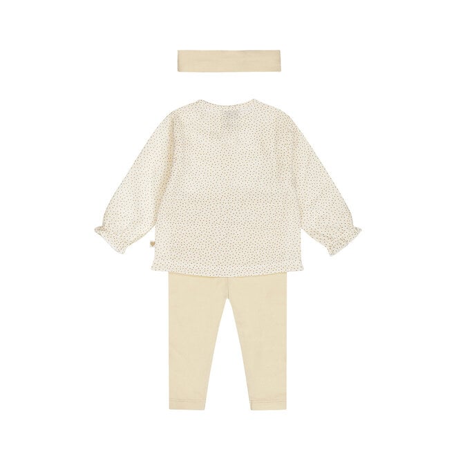 Dirkje meisjes set blouse legging haarband off white stip