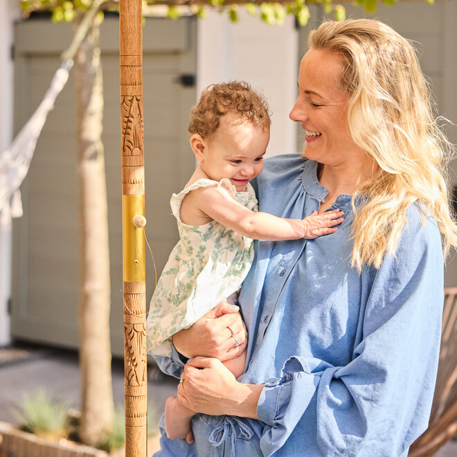 Dirkje girls' set dress off-white blossom striped