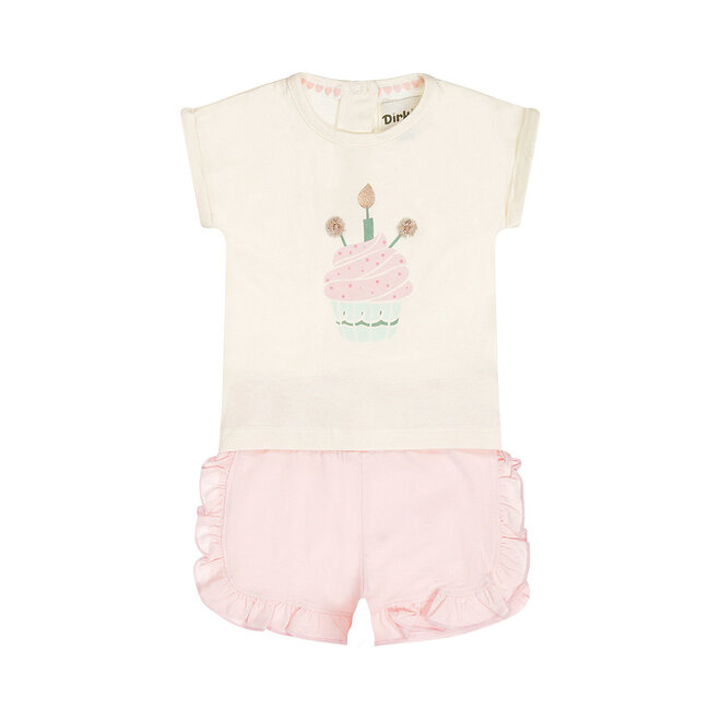 Dirkje girls' co-ord set shirt shorts light pink off-white