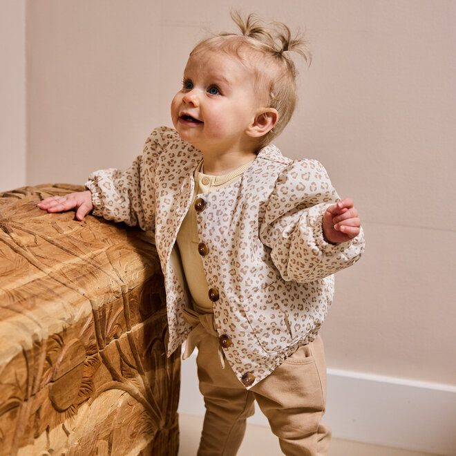 Dirkje girls' summer coat in off-white with panther print, water-repellent