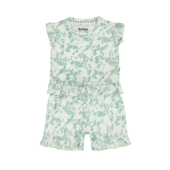 Dirkje meisjes co-ord set off white blauw bloesem