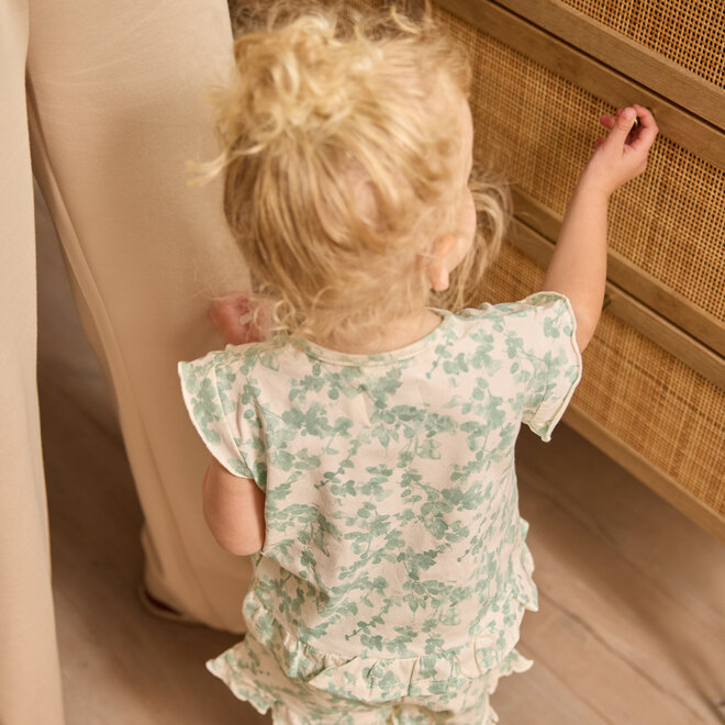 Dirkje girls' co-ord set in off-white and blue with blossom