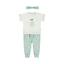 Dirkje girls' set with shirt, trousers and hairband in light green with pear print