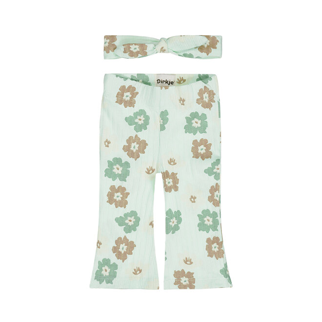 Dirkje Mädchen Leggings mit ausgestelltem Bein, hellgrün, Blume