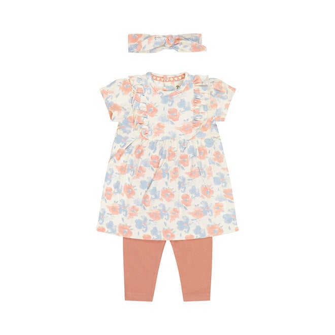 Dirkje Mädchen Set Kleid Leggings Haarband Off-White Rosa