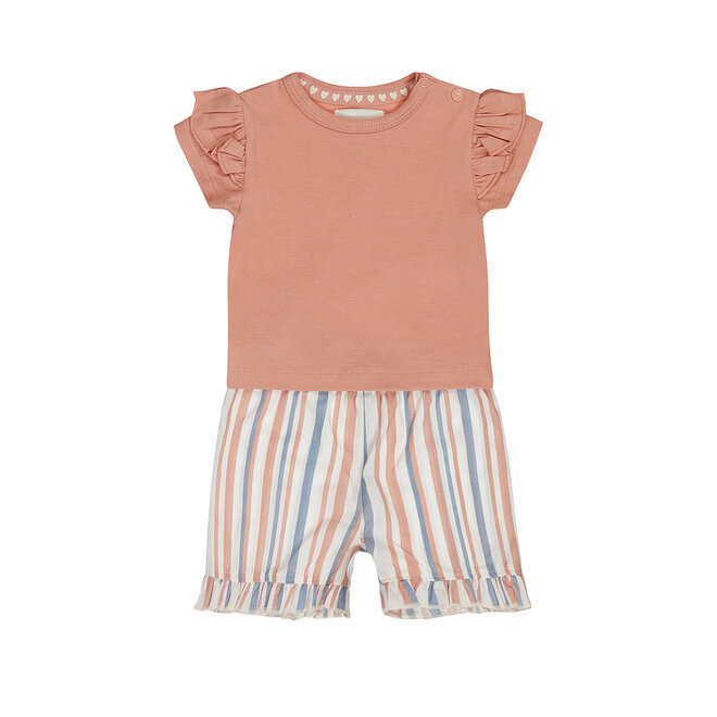 Dirkje Mädchen Set Shirt Shorts Rosa Blau gestreift Baumwolle