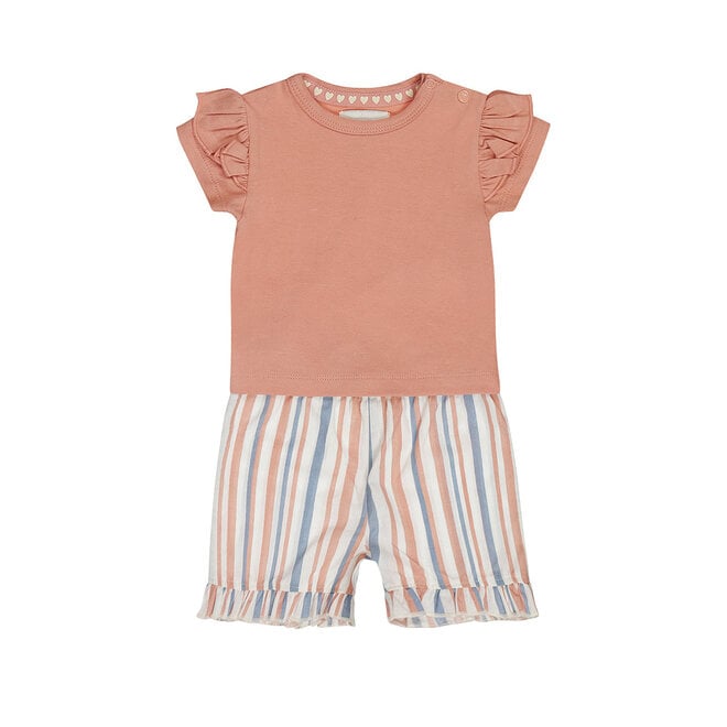 Dirkje meisjes set shirt shorts roze blauw gestreept katoen