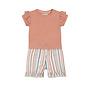 Dirkje meisjes set shirt shorts roze blauw gestreept katoen