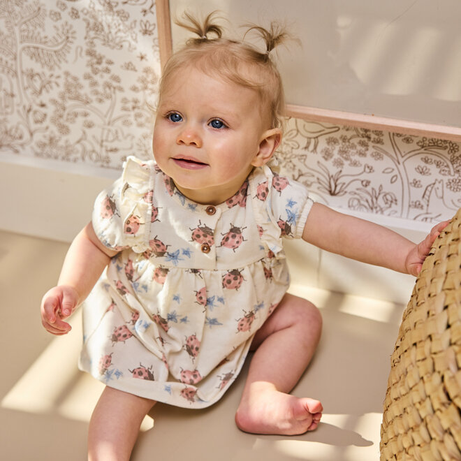 Dirkje girls' dress off-white pink ladybird