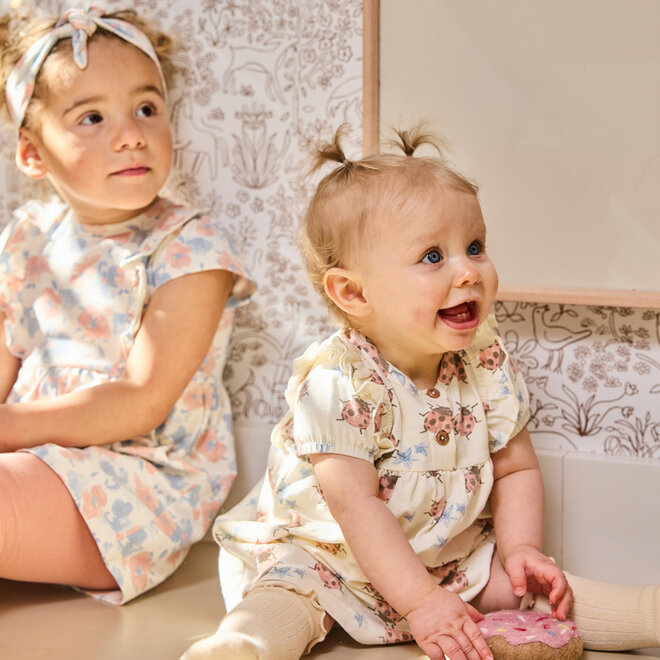 Dirkje girls' dress off-white pink ladybird