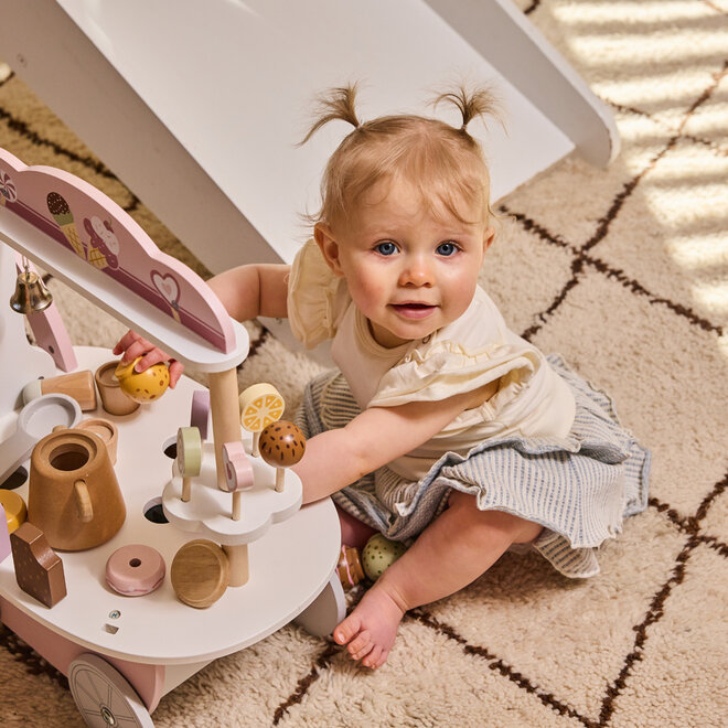 Dirkje meisjes jurk haarband blauw wit seersucker