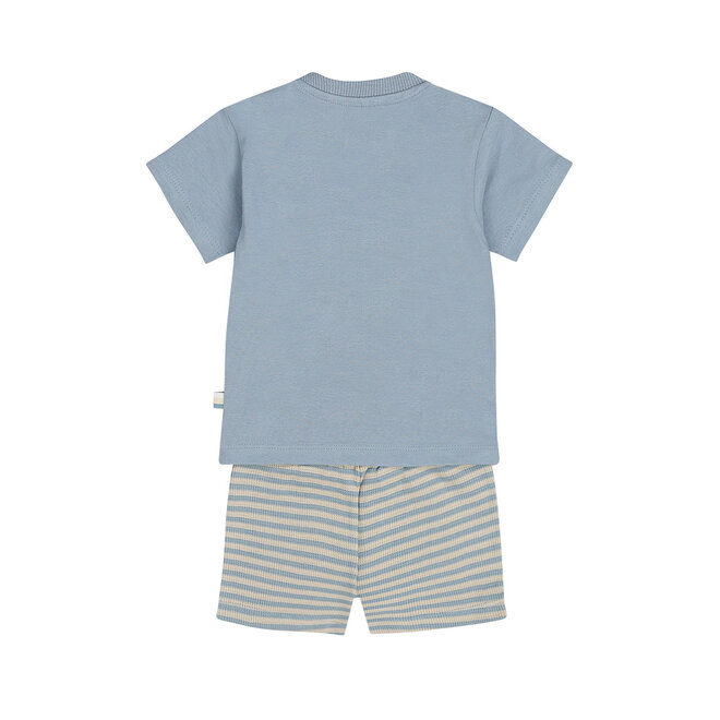 Dirkje jongens set shirt shorts blauw zand gestreept